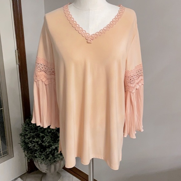 ALFANI women’s FANCY tunic top. 3/4 sleeves with crochet and pleat design.Sz ML - Picture 1 of 10
